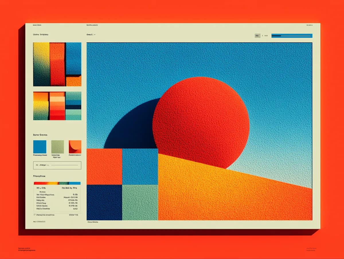 Colourful website design interface with geometric layouts